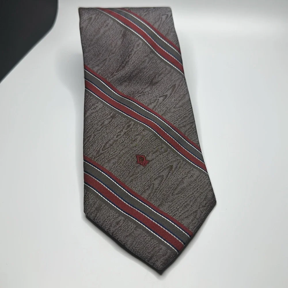 Vintage Christian Dior Slate & Crimson Slanted‎ Stripes Tie 55 1/2”/3 1/2” EC